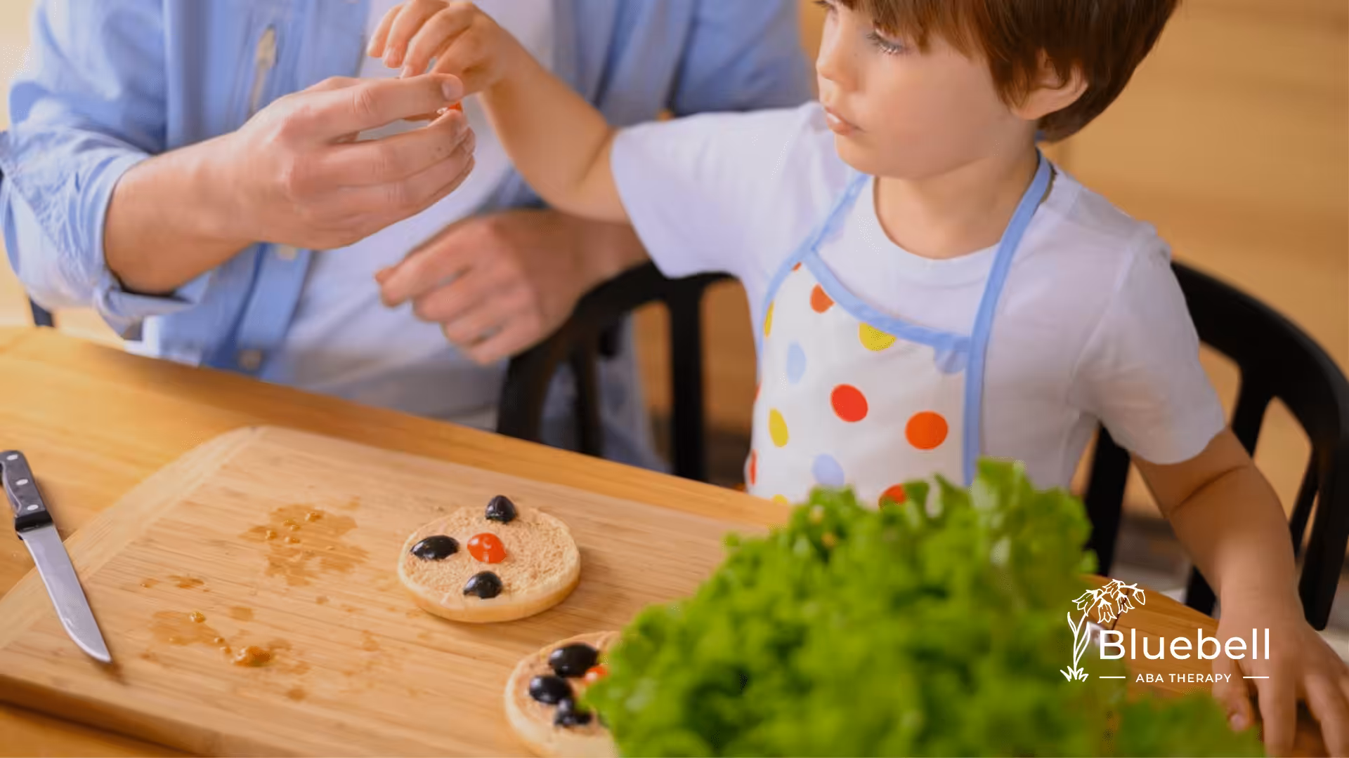An autistic picky eater making a kid-friendly dish with the help of his parent