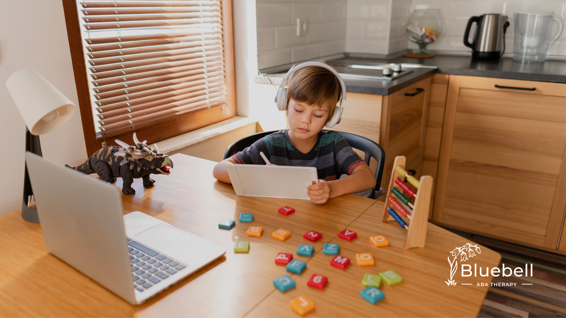 A child with autism is busy using his mobile device