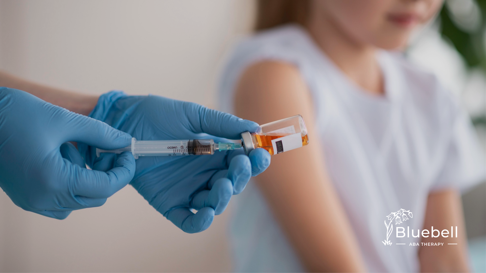 A kid with autism preparing to get a vaccine shot